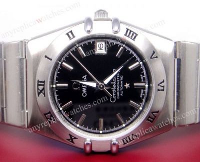 Omega Men Auto Stainless Steel Black Face